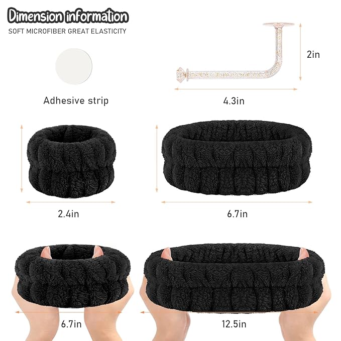 Face Wash Headband and Wristband Set - Microfiber Wrist Towels with Holder for Face Washing and Spa, Absorbent Scrunchies