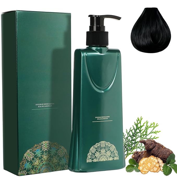Mild Formula Long Lasting Hair Dye Set, Long-Lasting Single Step Hair Dye Kit with Nourishing Natural Shampoo (Natural Black)