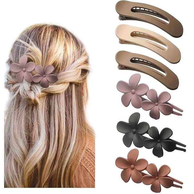 6 PCS Flat Hair Clips, Lay Flat Claw Clips for Women Girls, 2 Styles Non-slip Hair Claws for All Hair Types,Comfortable Flat Clips for Lying and Driving(Matte)