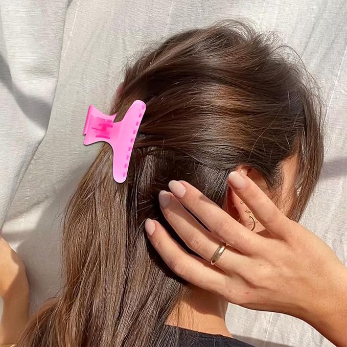Ondder Pink Butterfly Hair Claw Clips for Styling and Sectioning - Makeup Hair Clamp Clips for Women and Girls