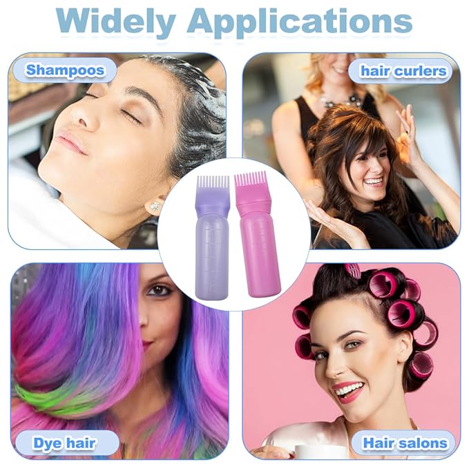 ELANE 4 Pack Root Comb Applicator Bottle,Oil Comb Applicator for Hair Dye Shampoos,Salons. (2 pink + 2 purple)