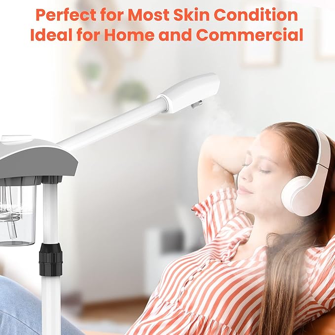 TASALON Professional Facial Steamer Machine on Wheels, Standing Esthetician Steamer with Hot Ozone Mist, Facial Be Used for Skin Rejuvenation, Steamer for Facial Used for Spa or Personal Care, White