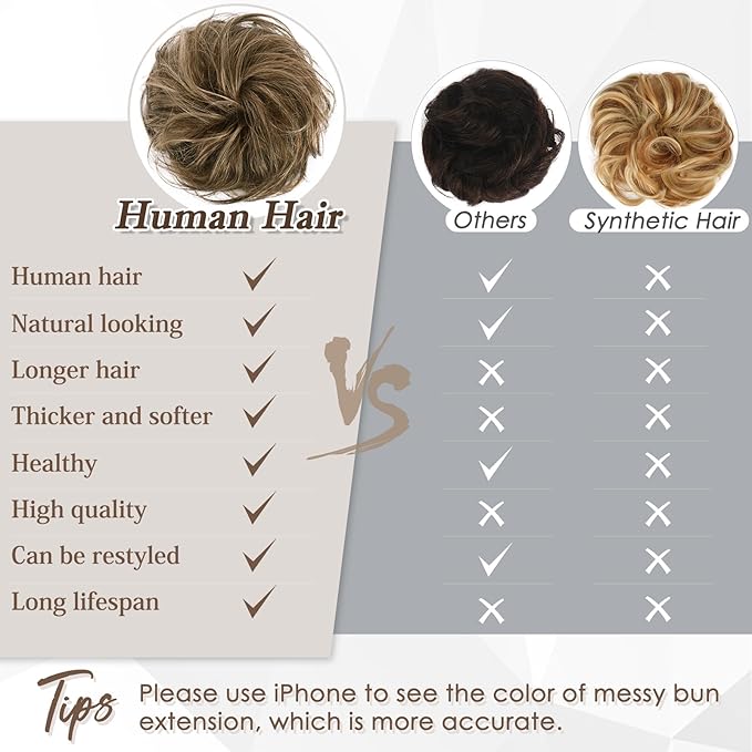 RUWISS Large Messy Bun Hair Piece 100% Human Hair Layered Wavy Curly Hair Buns Hair Piece for Women Updo Hairpiece for Daily Wear Real Hair Ponytail Extension (Chocolate Brown to Dark brown)