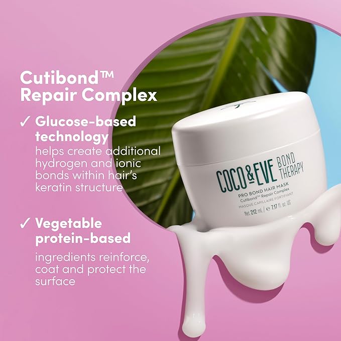 Coco & Eve Bond Therapy Pro Bond Hair Mask. Strengthening Bond-Building Treatment with Cutibond™ Repair Complex. Nourishes, Hydrates, Reduces Breakage for Damaged Chemically Treated Hair (7.17 fl oz)