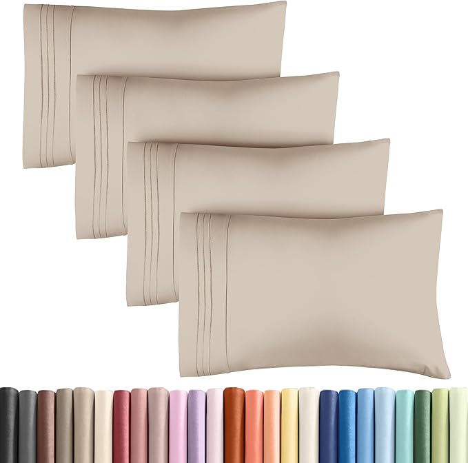 Queen Pillow Cases Set of 4 - Ultra Soft Hotel Quality Pillowcase Covers - Comfy, Cozy & Wrinkle Free - Shrinkage, Stain and Fade Resistant - Machine Washable Pillow Protectors - 4 Piece Set - Wheat