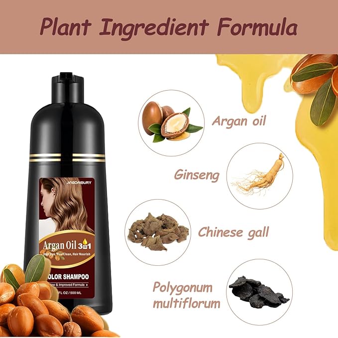 Wine Red Hair Dye 16.9 Fl Oz, Argan Oil Hair Shampoo, 3 in 1 Hair Dye Shampoo, Easy To Use, Semi-Permanent Hair Color Shampoo (Wine Red)