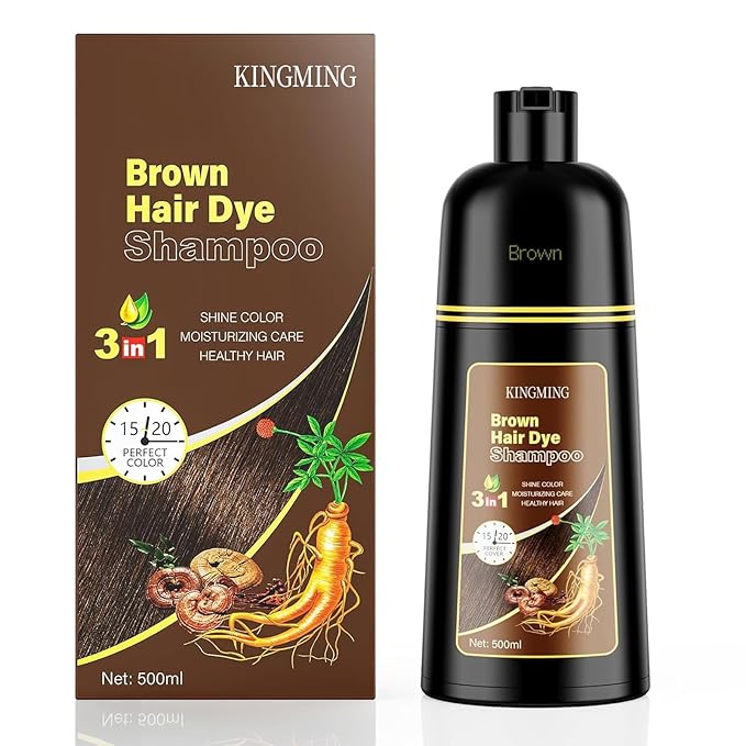 KINGMING Hair Dye Shampoo 3 in 1 for Gray Hair, Hair Color Shampoo for Women Men Grey Hair Coverage
