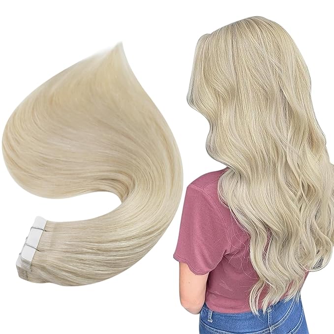 Full Shine Blonde Tape in Hair Extensions Human Hair 20Inch Platinum Blonde Hair Extensions 60 Extensions Human Hair Natural 20pcs 50Grams Glue on Extensions Real Straight Hair for Party