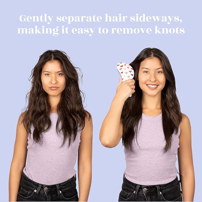 Crave Naturals Glide Thru Hair Brush - Detangler Brush for Curly, Straight, Wet or Dry Hair - Gentle Detangling Brusheses for Adults, Kids, Toddlers - Hair Accessories for Women, 7.5"x3" - Pink Hearts