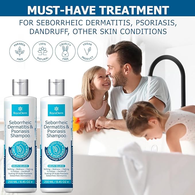 Roycederm Psoriasis Shampoo, Seborrheic Dermatitis Shampoo, Folliculitis Shampoo, Dandruff Shampoo, Scalp Psoriasis & Seborrheic Dermatitis Treatment, Dry Itchy Scalp Treatment