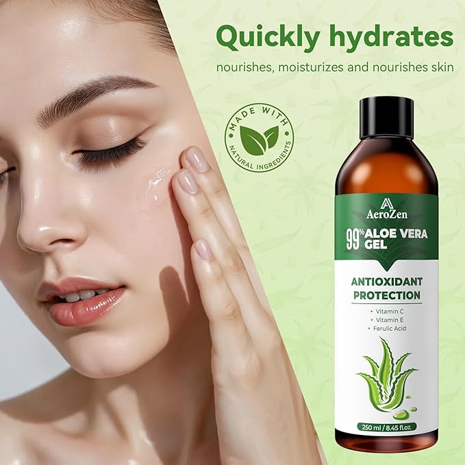Aero Zen 99% Natural Aloe Vera Gel (2-Pack) | Daily Hydration & After-Sun Relief | Lightweight Alcohol-Free Formula, Deeply and Quickly Soothes Skin, Suitable for Face/Body/Hair - 16.9 fl oz