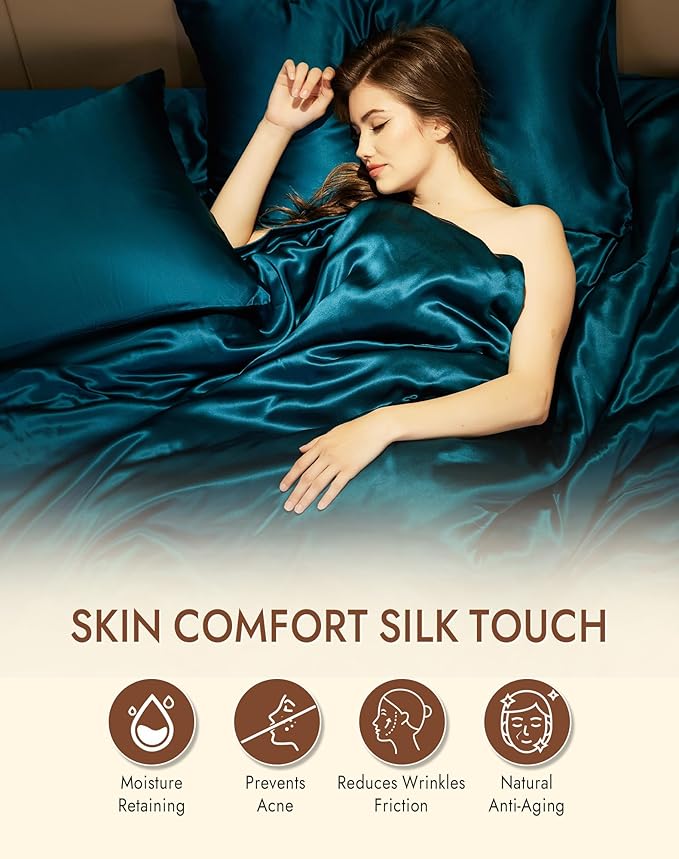 SilkSilky 100% Mulberry Silk Pillowcase - Pure 22 Momme High-Grade 6A Fibers for Hair & Skin, Envelope Closure, Natural, Organic, Breathable & Cooling Pillow Case (Standard, Teal)