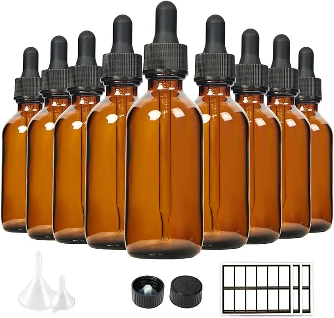 Eternal Moment 2 oz Eye Dropper Bottle(24 Pack), 60ml Amber Glass Bottles with Glass Eye Dropper for Essential Oils, Chemistry Lab Chemicals, Colognes & Perfumes
