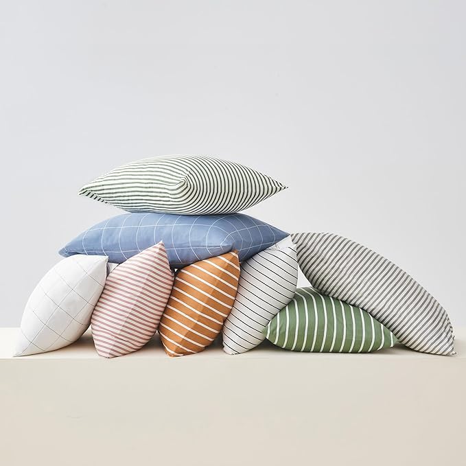 JELLYMONI 100% Natural Cotton Striped Standard Pillowcases Set, 6 Pack White and Grey Stripes Pattern Printed Pillow Covers with Envelope Closure(Pillows are not Included)