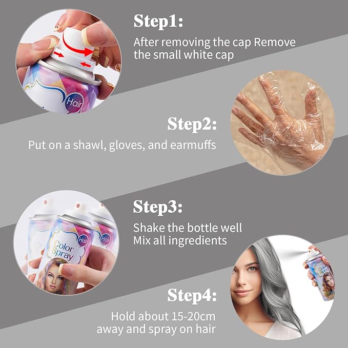 Grey Hair Color Spray, Temporary Hair Color Spray, Grey Hair Dye, Washable, Easy To Colour, Mild Formula, Suitable For Various Hair Types, Works On All Hair Colors 120ml