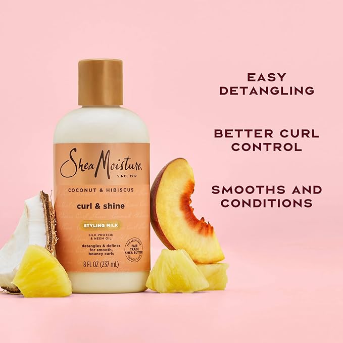 SheaMoisture Curl & Style Milk Coconut & Hibiscus with Silk Protein & Neem Oil for Thick, Defined, Curly Hair Fair Trade, Sulfate-Free 8 oz