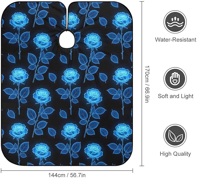 Men Women Burning Blue Rose Hair Styling Cape, Full Coverage Professional Hair Cutting Apron for Hair Dye, Easy Clean