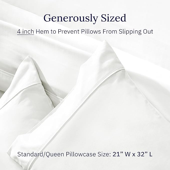 California Design Den Standard Queen Size Pillowcase Set - 400 Thread Count, 100% Cotton Sateen, Set of 2 Pillow Covers, Soft and Breathable - Ivory (Pale Tone)