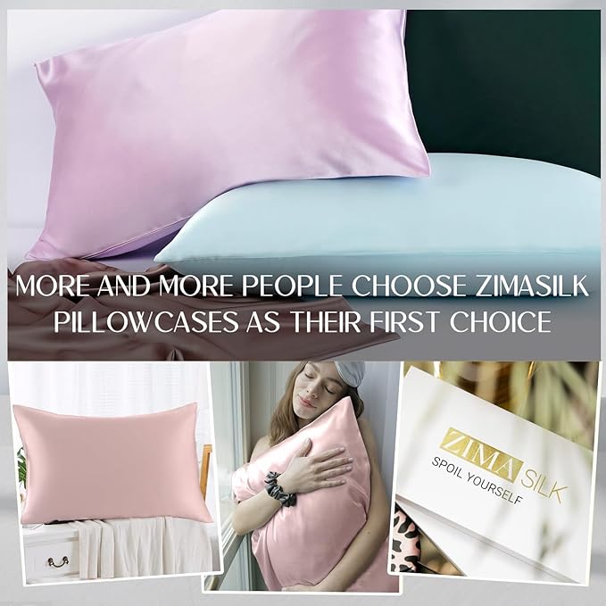 ZIMASILK 100% Pure Mulberry Silk Pillowcase for Hair and Skin Health,Soft and Smooth,Both Sides Premium Grade 6A Silk,600 Thread Count,with Hidden Zipper,1pc (Queen 20''x30'',Pale Pink)