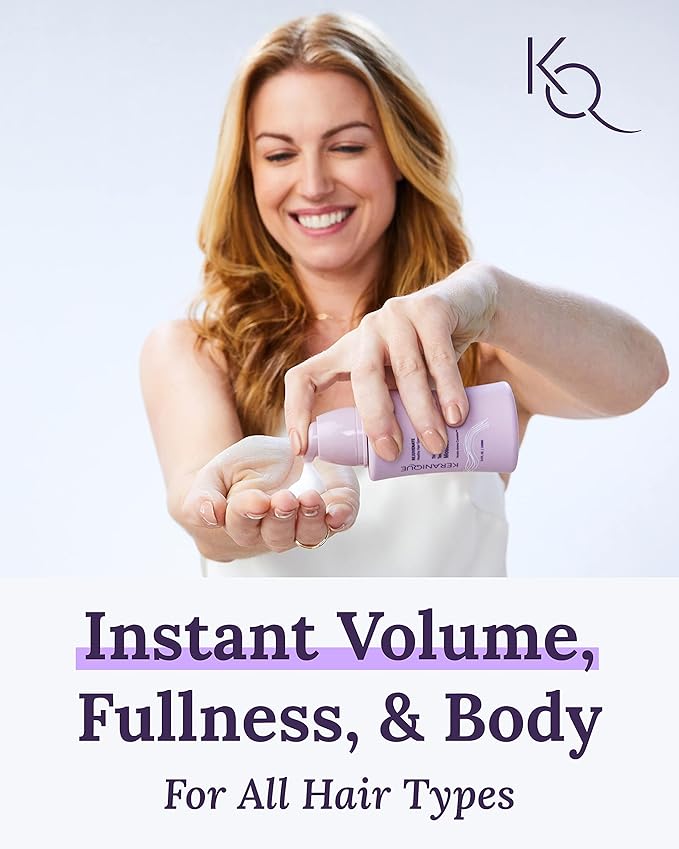 Keranique Volumizing Mousse for Women - Thickening and Styling Anti-Frizz Foam for Fine, Straight, Wavy, and Curly Hair