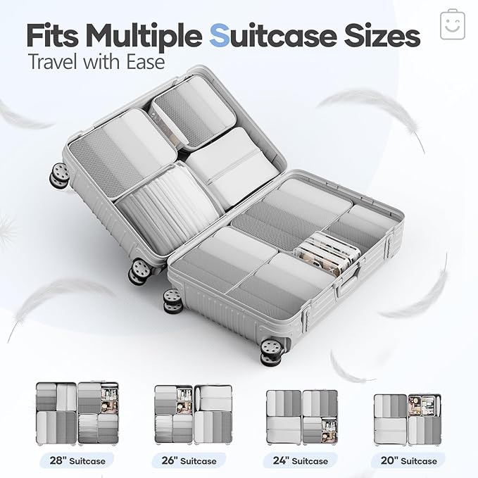 Veken 11 Set Compression Packing Cubes for Travel Essentials,Compressible Expandable Large Luggage Suitcase Organizer Bags for Clothing,Durable Space Saver Storage Bags with Toiletry Bags(White)