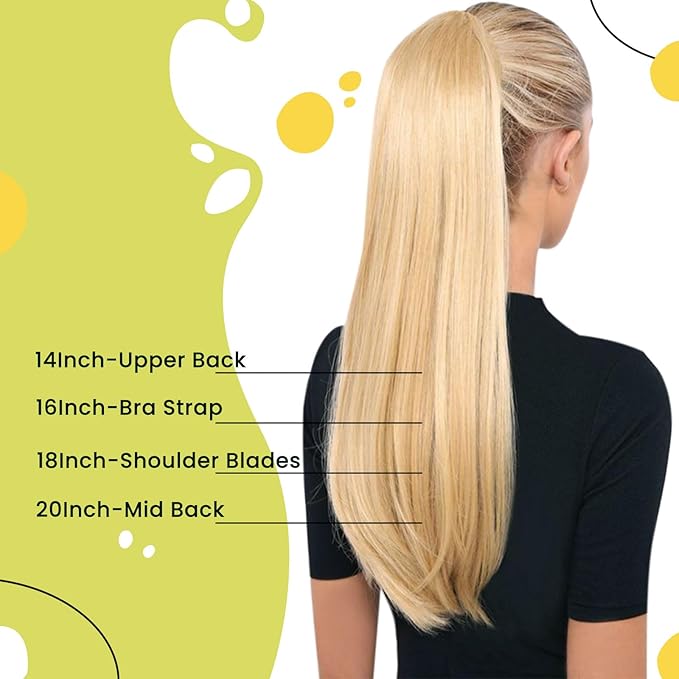 RUNATURE Ponytail Extension Human Hair Blonde, Real Hair Ponytail Extension For Women, Human Hair Ponytail Wrap Around, Remy Natural Hair, Easy to Install, 16 Inch 80g #16P24 Golden Blonde Highlights