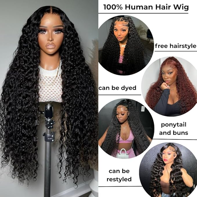 26 Inch Water Wave 13x6 HD Lace Front Wigs Human Hair Pre Plucked 200 Density Deep Part Curly Wig for Women Water Wave Frontal Wigs Human Hair