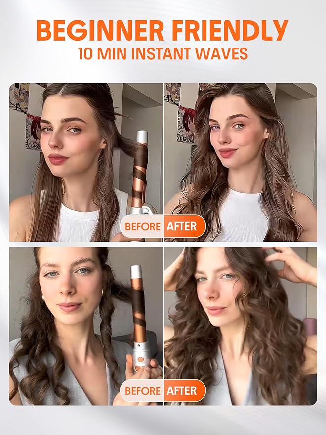 SHEGLAM Rotating Curling Iron Extra Long, Curl Cycle, 1 Inch Automatic Curling Wand for Long Hair, Self Spinning Barrel up to 430°F, Dual Voltage