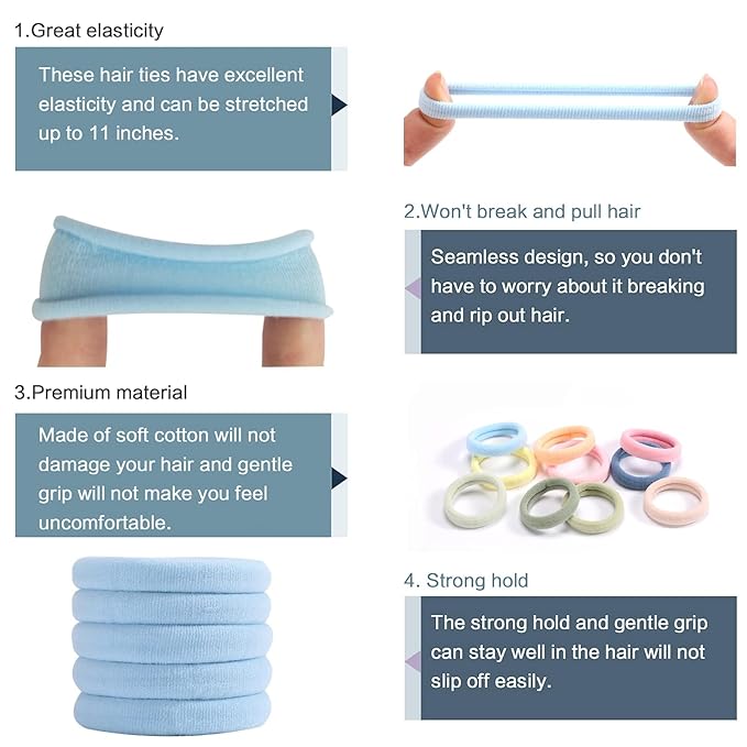 100PCS Elastic Hair Accessories - Seamless Cotton Hair Bands, Soft Ponytail Holders for Thick/Thin Hair, No Damage Morandi Color Elastics for Women and Girls