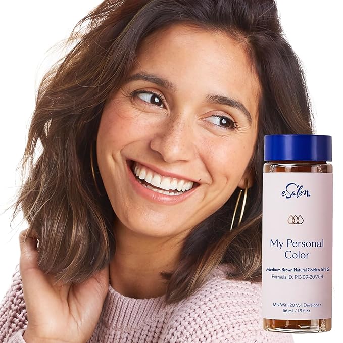 eSalon Permanent Hair Color & Hair Dye Complete Kit - Medium Brown Natural Golden - Personal Colorist Kit for Up To 100% Gray Coverage for All Hair Types - Professional-Grade Ammonia-Free Hair Dye