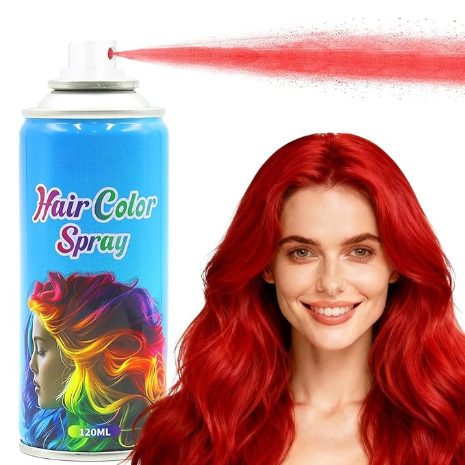 Red Hair Spray, Temporary Hair Color Spray for Women, Men, Kids, One-Time Use Washable Hair Dye, Natural Hair Color Wax for Christmas, Hallowen, Cosplay, Festival Party Costume Makeup, DIY (Red)