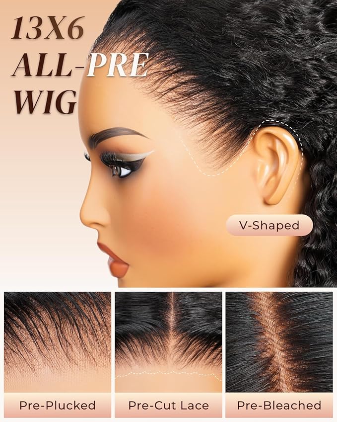 Arabella 13x6 Lace Front Wigs Human Hair 210% Density Glueless Wigs Human Hair 100% Curly Wave Human Hair Wigs 12A Pre Plucked Pre-Bleached Pre-Cut Glueless Wig (30inch,13x6 deep curly wig)