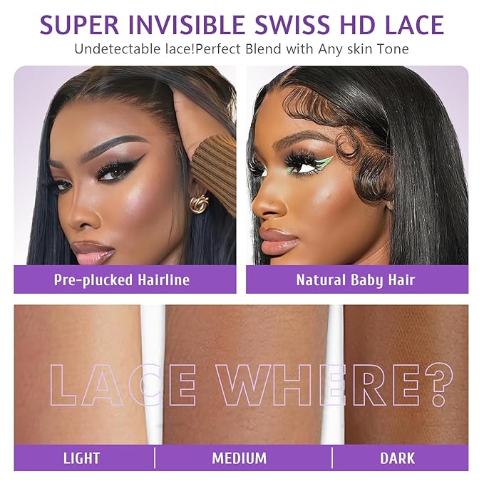 13x4 Full Frontal SKINLIKE Real HD Lace Wig 200% Density Body Wave Human Hair Vivid Pre-Plucked Hairline Bleached All Knots 0.10mm Ultra-thin Invisible Swiss HD Lace Front Wigs Frayed Ends 22 Inch