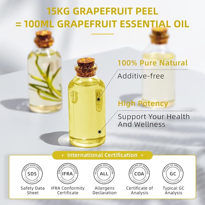 HIQILI 16 Fl Oz Grapefruit Essential Oil, for Diffuser, Skin Care, 100% Pure and Natural