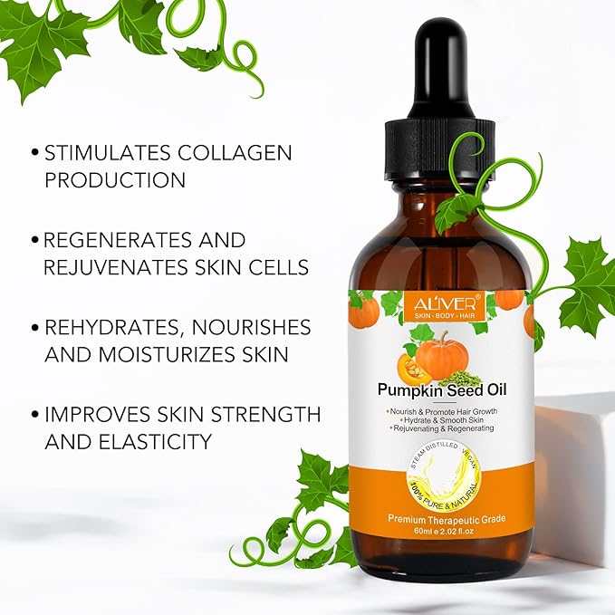 NIFEISHI Organic Pumpkin Seed Oil for Hair Growth & Scalp Care – Cold Pressed, Pure & Natural Hair Serum to Strengthen, Repair Dry Damaged Hair, Moisturize Skin, Face & Body – 2.02 Fl Oz