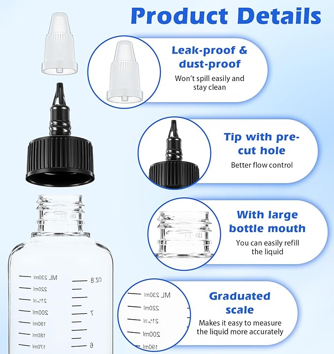 2 Pack Hair Dye Applicator Bottle, Hair Dye Bottle Applicator 8.5oz with Graduated Scale & Twist-On Cap, Plastic Applicators for Root Touch-Up, Salon & Home Use, Clear