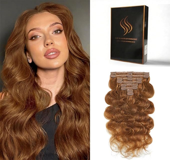 Clip in Hair Extensions Real Human Hair Body Wave 6 Chestnut Brown Clip in 100% Brazilian Remy Human Hair Extensions 8pcs Per Set with 18 Clips Double Weft 16 Inch 90g/3.6oz