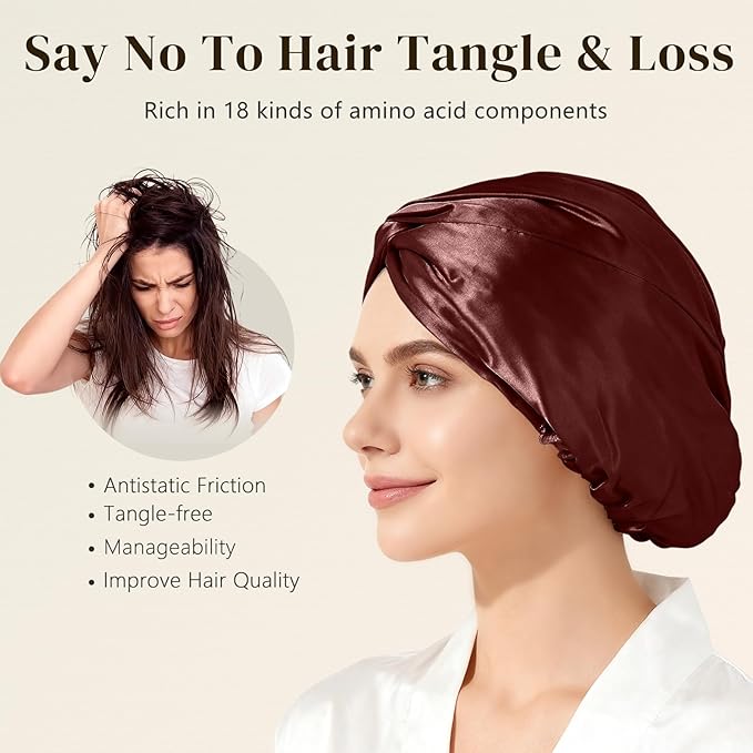 ZIMASILK 22 Momme 100% Mulberry Silk Bonnet for Sleeping & Women Hair Care, Highest Grade 6A Silk Hair wrap for Sleeping with Premium Elastic Stay On Head (1Pc, Burgundy)