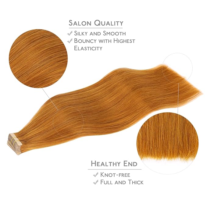 WENNALIFE Tape in Hair Extensions Human Hair, 20pcs 50g 14 inch Auburn Ginger Remy Hair Extensions Straight Human Hair Tape in Extensions Skin Weft Tape Extensions Human Hair