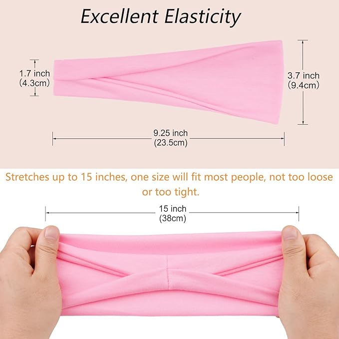 Wide Headbands for Women Non Slip Fashion Womens Headbands 6 Pack Yoga Workout Sweat Head Bands Elastic Hair Bands for Women's Hair Soft Cotton Cloth Headband for Everyday Wear
