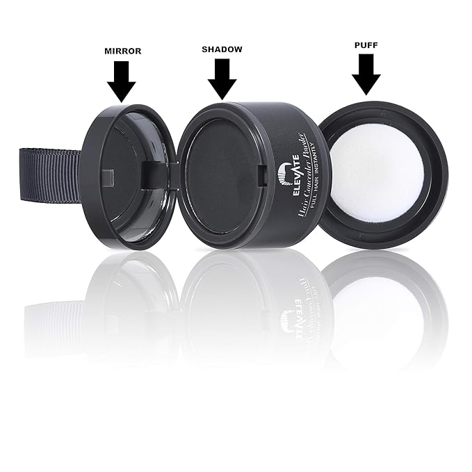 ELEVATE Hair Line Powder Instantly Conceal Hair Loss for Thinning Areas - Shadow Makeup - Root Cover Touch Up with Puff Touch - Instant Gray Coverage for Men and Women (Black)