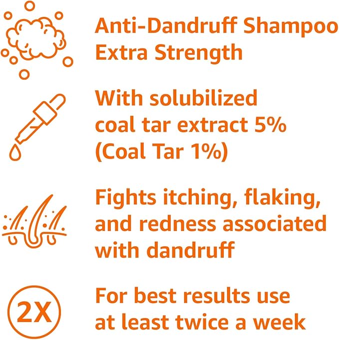 Amazon Basics Therapeutic Plus Coal Tar Anti-Dandruff Shampoo Extra Strength 1% Coal Tar, 6 Fl Oz, Pack of 1