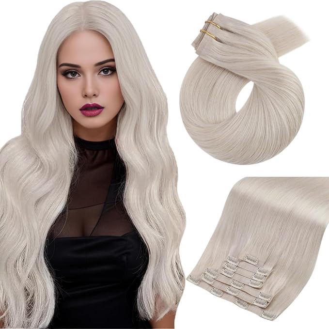 Moresoo Seamless PU Clip in Hair Extensions Real Human Hair 120g White blonde Human Hair Clip in Extensions Thick 18inch 7pcs to add volume for women daily use