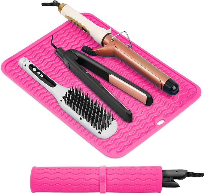 Oversize Silicone Heat Resistant Mat, Portable Travel Mat Cover for Curling Irons, Flat Irons, Hair Straightener and Hot Hair Styling Tools(14.2" x 11")