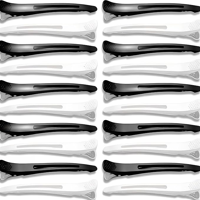 20 PCS Duckbill Hair Clips for Sectioning - 4.3” Professional Non-Slip Hair Clamps with Silicone Band, Gentle No-Mark Hold for Thick Hair, Styling & Coloring, Salon Hairdressing Accessories