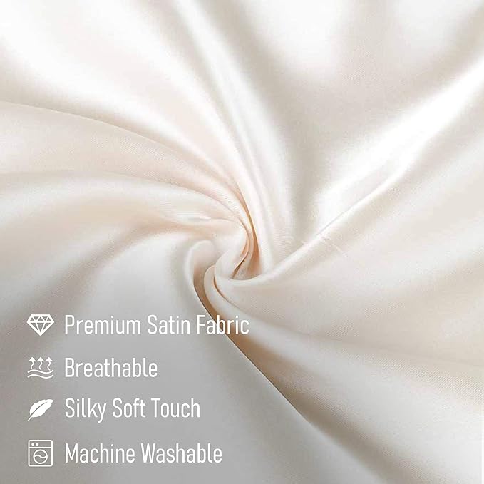 Tyfitb Satin Pillowcase for Hair and Skin, Beige Pillowcases Set of 2, Cooling Pillow Cases Queen Size(20×30 Inches), Soft Luxury Satin Pillowcase with Envelope Closure