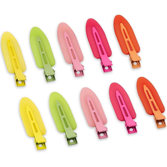 10 Pcs Creaseless No Crease No Bend Flat Hair Clips For Styling Non Slip Makeup Clips For Women Salon Hairstyle,Matte Green Pink Orange Yellow Rose Red