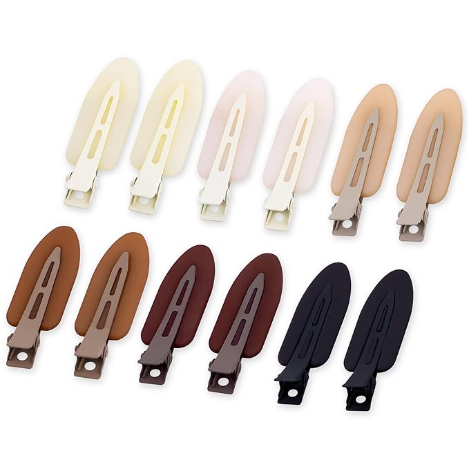 No Crease Creaseless No Bend Hair Clips For Styling Non Slip Flat Clips For Makeup Hair Accessories For Women,Black Brown Beige,12 PCS