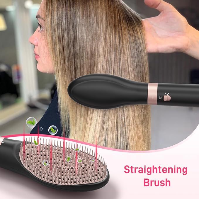 Dual Voltage Hot Air Styler Wrap - 5 in 1 Hair Dryer Brush with Fast Drying Blow Dryer, Styling, Straightening & Volumizing with Travel Bag (100V–240V) Gift for Women (Black + Pink)