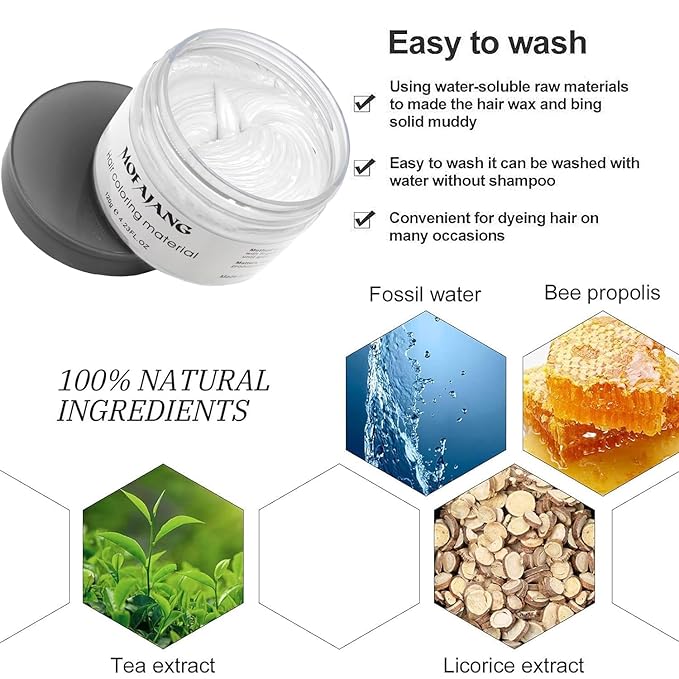 Temporary Hair Color Spray, Natural Hair Coloring Wax Material Disposable Hair Styling Clay Ash for Cosplay, Party, Masquerade, Halloween